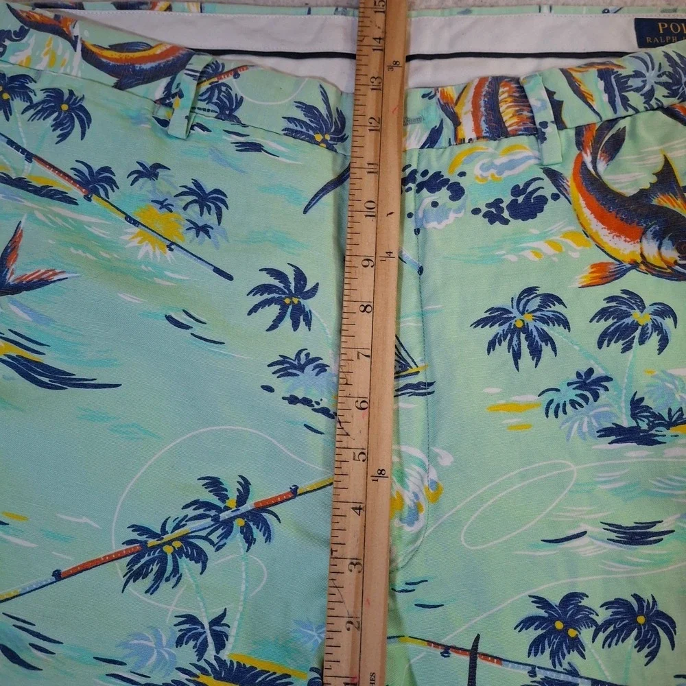 Polo Ralph Lauren Classic Fit Shorts Mens 40 Linen Blend Fishing Tropical Green